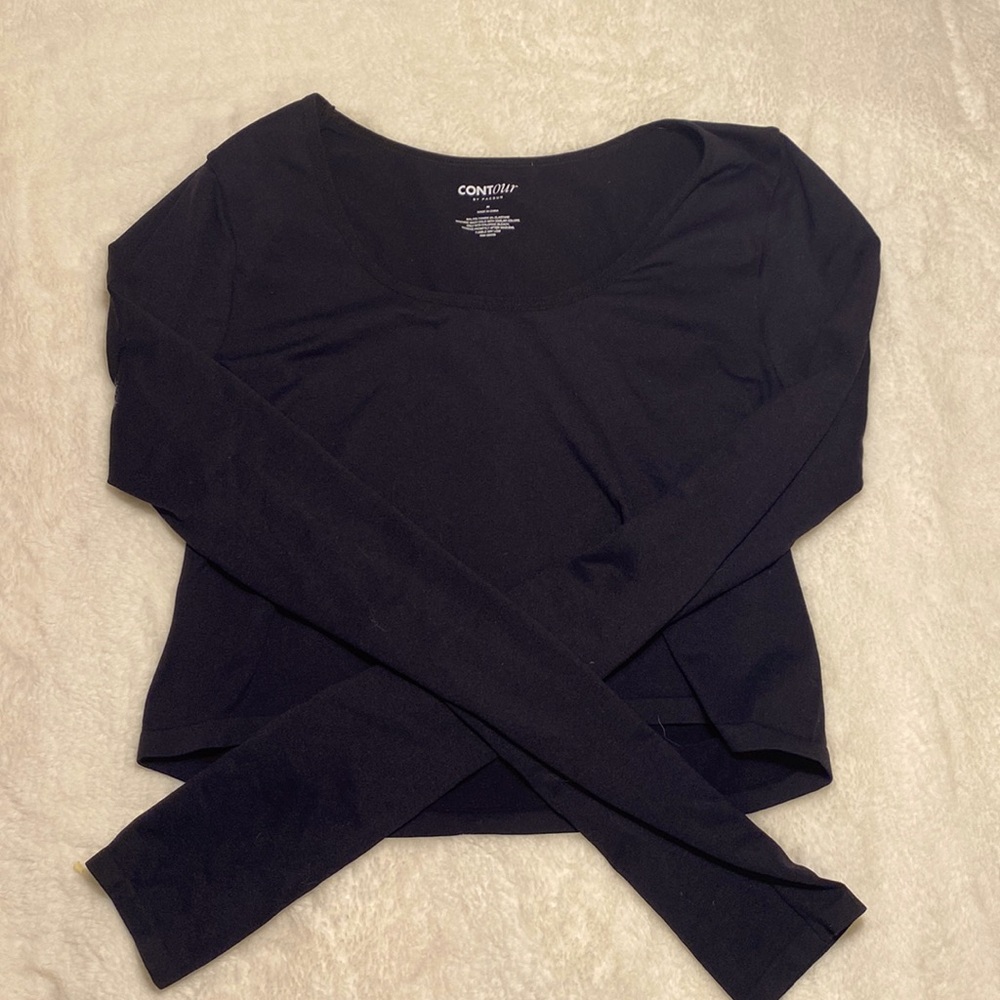 Black Contour Breathe Scooped Out Fitted Long Sleeve Top